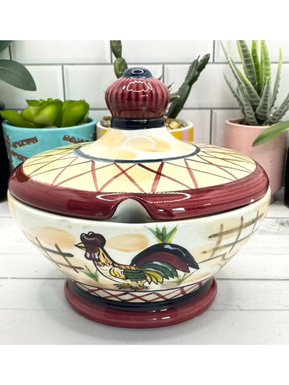 Heartfelt Kitchen Creations Hand-Painted Ceramic Rooster Design Lidded Bowl